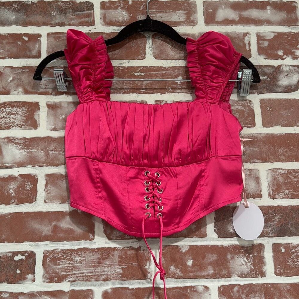 NWT More to Come Womens Revolve Juliana Hot Pink Corset Bustier Crop Top Size XS